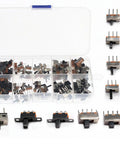 Ultra Compact Mini Micro Slide Switch Kit With 90 Pieces 1P2T 2 Position 3 Pin SPDT Toggle Switches Panel Mount Through Hole
