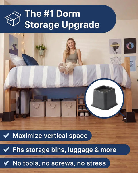 Durable Bed Risers For Dorm Rooms With 3 And 5 Inch Heights, Stackable To 8 Inches, Heavy Duty Under Bed Storage, 8 Pack Black