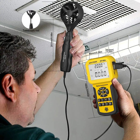 HVAC Anemometer And Air Flow Meter With USB PC Export Pro Grade Ultra Precise 0.001 Resolution Wind Speed And Temperature Gauge Backlit Display 600 Data Records Storage CFM CMM Readouts Max Min Avg Easy Unit Switching in duct test