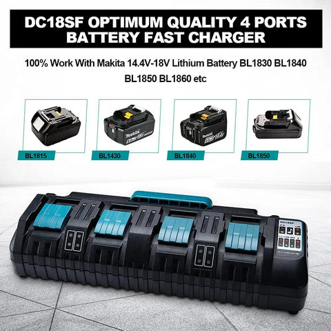 4 Port 12A Battery Charger For 18V Batteries Fast 18V Rapid Charger With Simultaneous Four Lithium Ion Packs and compatible batteries