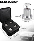 Super Sick Magnetic Jack Pads For Rivian R1T And R1S Four Piece Lift Station in compact case with dimensions and design details.