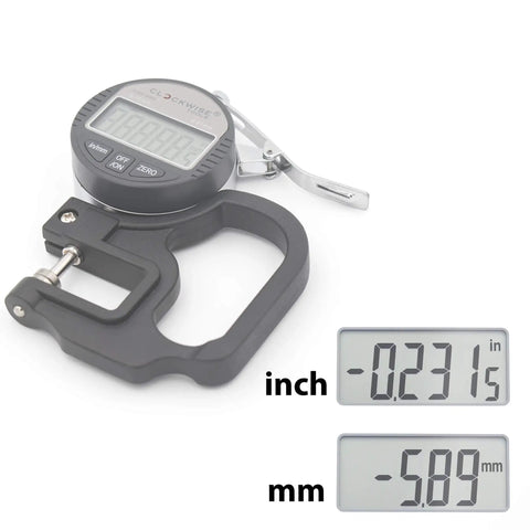 Digital Thickness Gauge DTGR-0055 0-0.4 Inch 10mm With 0.0005 Inch 0.01 mm Resolution, Dual Unit Conversion, No-Fuss Big LCD 1.6 Inch By 0.7 Inch, Auto Off, Built For Soft Materials Like Paper Leather Film Fabric Rubber