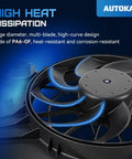 High performance dual electric radiator and condenser fan assembly featuring multi-blade design, heat-resistant PA6-GF material.