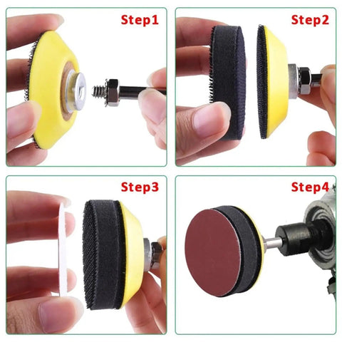 200Pcs 2 Inch Hook And Loop Sanding Discs With Pad Plate, 80-3000 Grit Abrasive Paper For Orbital Sanders in use steps