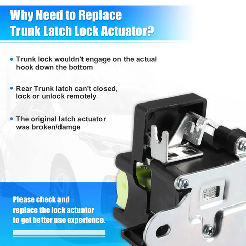 Trunk Latch Lock Actuator 81230A7030 for Kia Forte Koup 2014-2020 1.6L 1.8L 2.0L with keyless entry showing replacement benefits.