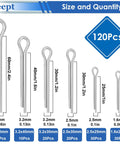 Cotter pins 120Pcs Seept 304 stainless assortment kit; front view shows six sizes.