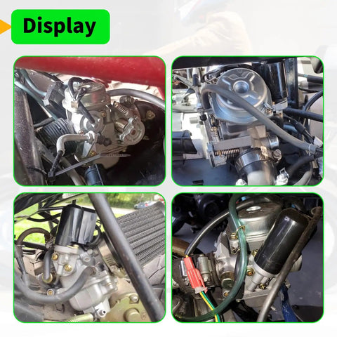 Close-up view of GY6 150cc Carburetor Kit Drop In Replacement For 4 Stroke Engines 125cc 152QMJ 157QMJ installed in vehicle