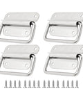 4 Piece 3 Inch Stainless Steel Chest Handles Foldable Pull Ring Handles For Toolbox Cabinets And Doors Heavy Duty Boat Hatch Latch Surface Mount Hardware shown with screws
