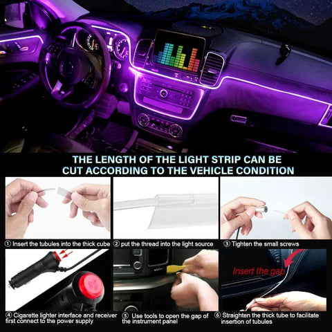 Colorful RGB Car Interior LED Strip Light Kit With 16 Million Colors 5 In 1 Fiber Optic 236 Inches Sound Active Ambient Lighting
