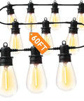 Lit 60 Foot LED Outdoor String Lights With 16 Plus 1 Edison Shatterproof IP65 Waterproof Bulbs 2700K Dimmable Commercial Grade Patio Lights