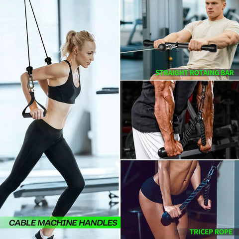 Lat Pulldown Attachments Set For Home Gym With Curl Pulldown Bar, Cable Machine Handles, Straight Rotating Bar, Tricep Rope