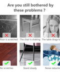 Infographic showing issues like scratched floors, shaking chairs, noisy dragging, solved with 60 Pack Round Rubber End Caps.