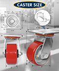 Heavy Duty Casters Set Of 4 Featuring Rock Solid Polyurethane Wheels And Cast Iron Cores For A Bump Free Roll, size 4 inches with red wheels.