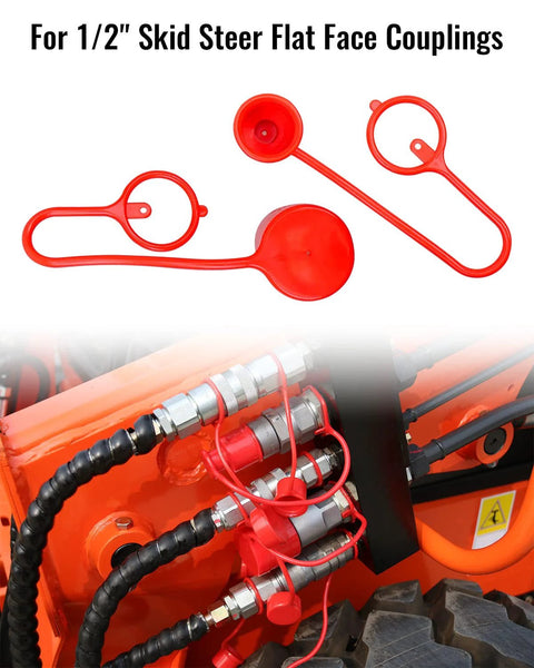 Red rubber dust caps for 1/2" skid-steer flat-face hydraulic couplers; 4-pack.