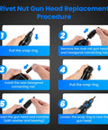 Pneumatic Rivet Nut Gun Kit With M6 M8 M10 Mandrels Pro Grade Heavy Duty Industrial Tool Set With Self Locking Head usage steps