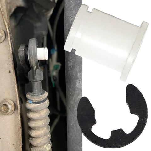 Chevrolet Silverado 2500 HD Shifter Cable Bushing Kit Replacement For 1999-2006 Silverado 1500 2500 3500 Blazer S10 Sierra GMC Trucks Easy Install Durable Transmission Shift Cable Components showing cable bushing and steel E-clip.