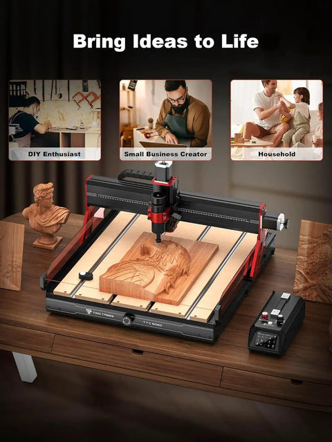 Powerful Desktop CNC Router Engraving Machine 600 X 500 Mm Worktable With 500W Turbo Spindle for wood engraving on wooden panel.