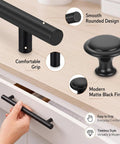 Matte Black Cabinet Pulls And Drawer Knobs Set For Cabinets And Drawers, Includes Ten Long Pulls And Ten Round Knobs, A Sleek No Brainer Upgrade For Your Kitchen Or Bath. Matte black cabinet pull and round knob set on drawer