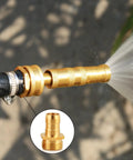 Garden Hose Repair Fittings With Clamps Pro Grade Heavy Duty Fits Three Quarter Inch Or Five Eighth Inch Brass Male Thread Hose Connector Water Hose Repair Replacement Coupling Kit Two Pack installed on hose