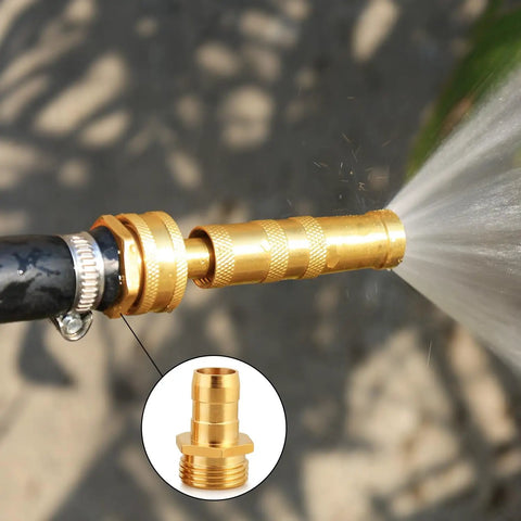Garden Hose Repair Fittings With Clamps Pro Grade Heavy Duty Fits Three Quarter Inch Or Five Eighth Inch Brass Male Thread Hose Connector Water Hose Repair Replacement Coupling Kit Two Pack installed on hose