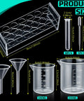 Ultimate 22 Piece Plastic Labware Set For DIY Home Science with test tube rack, 100ml and 250ml beakers, funnels, pipettes shown.