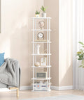 Space Saving Bamboo 7 Tier Shoe Rack Organizer Free Standing Narrow Corner Shelf For Boots And Sneakers For Entryway Closet Garage Mudroom Living Room White