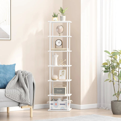 Space Saving Bamboo 7 Tier Shoe Rack Organizer Free Standing Narrow Corner Shelf For Boots And Sneakers For Entryway Closet Garage Mudroom Living Room White