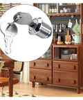 Set Of Four Premium Zinc Alloy Cam Locks 16 To 30 Mm For Cabinets And Tool Boxes shown with keys and kitchen cabinet