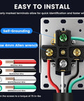 Top Shelf Heavy Duty Nema 14 50R Socket For 50 Amp EV Charging At 125 250V labeled wiring terminals for easy installation.