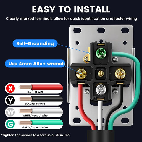 Top Shelf Heavy Duty Nema 14 50R Socket For 50 Amp EV Charging At 125 250V labeled wiring terminals for easy installation.