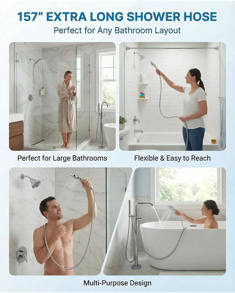 Extra Long 157 Inch Stainless Steel Shower Hose With Brass Connectors Flexible Handheld Hose For High Pressure Showers