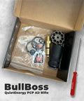 BullBoss.25 Cal PCP Air Rifle Limited Edition With Side Lever, 1000 FPS And 49 FPE, rifle accessories and silencer in box