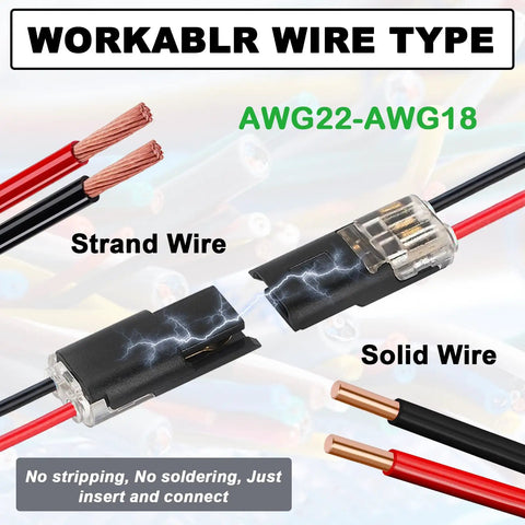 50 Pack Double Wire Plug In Connectors For LED Light Strips Low Voltage 2 Pin With Locking Buckle quick connect image