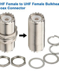 UHF Female to Female Bulkhead Connector for PL259 Coax, 50 Ohm RF Adapter, Brass Nickel Plated with PTFE Insulator