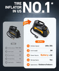 H2 Pro Cordless Tire Inflator Portable Air Compressor With Dual Power 12V DC And Battery Supplies for fast inflation, yellow
