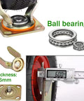 Heavy Duty Swivel Caster Replacement Wheel With Locking Brake And Thick Natural Rubber Tread Rolls Buttery Smooth On Rough Surface showing ball bearings and thickness measurement.