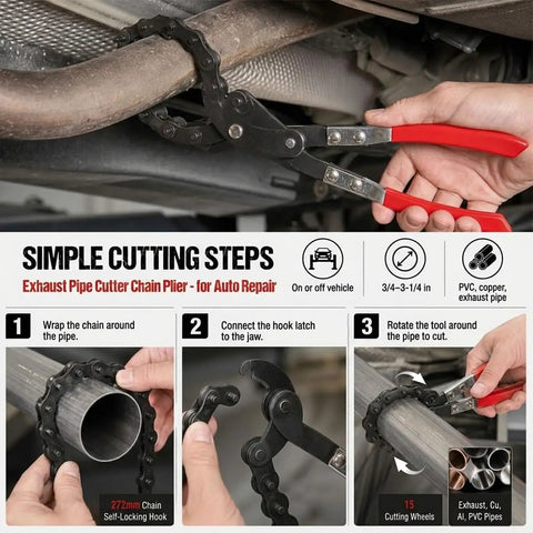 Heavy Duty Exhaust Pipe Chain Cutter Pliers For Auto Repair Spark Free 360 Degree Manual Tube Cutter for 3/4-3-1/4 in steel exhaust pipe