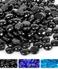 10Lb Black Reflective Fire Pit Glass Rocks For Propane Fire Pit Landscaping, Round Luminescent Glass Beads To Boost Heat