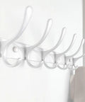 Side view of Six Hook Wall Mounted Coat Rack In White Stainless Steel Finish For Coats Hats Bags A Hard Working Yet Slick Entryway Organizer