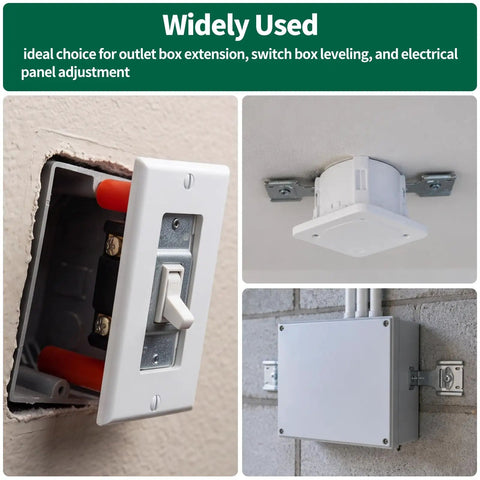 Hella Sturdy 304 Stainless Steel Outlet Box Extender Kit Featuring Heavy Duty Wall Plate Spacers And Sleek Switch Receptacle Shims For A No Hassle Quick Install showing switch box installation.
