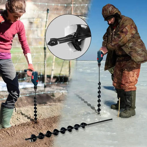 People using Beefed-Up Heavy Duty 23 Inch Post Hole Auger Drill Bit With Two Sharp Thickened Blades in different environments
