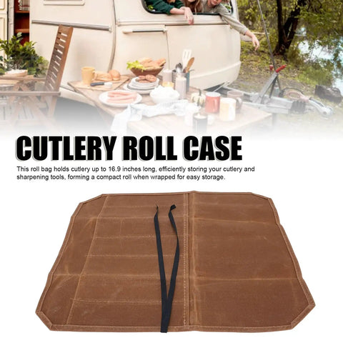 Seven Slot Waxed Canvas Chef Knife Roll Bag For Outdoor Camping And Travel Durable Knife Case With Individual Compartments