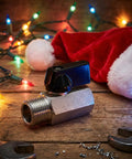 Compact Brass Ball Valve Shut Off Switch 1/4 Inch NPT 3 Pack Nickel Plated with holiday lights and Santa hat