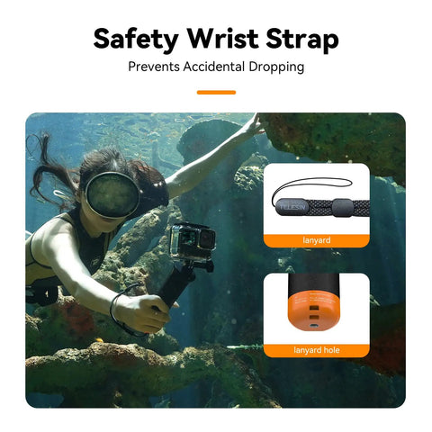 Diver using Floating Selfie Stick With Bluetooth Remote Waterproof Hand Grip For GoPro Hero 13 12 11 10 9 8 underwater