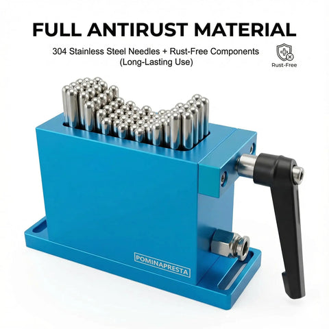 Flexible Stainless Steel Fixture For CNC Laser Marking with universal clamp, 6mm pins, non-marring grip, blue base design