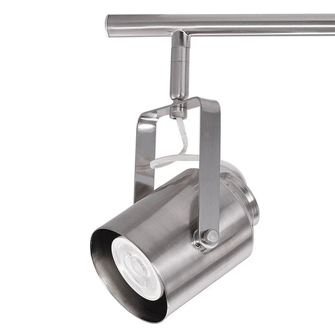 Close-up of adjustable head from Westmore 4 Light Track Lighting System in Brushed Nickel Finish Modern Industrial Style