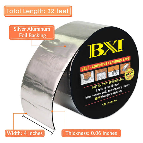 Heavy Duty 4 Inch By 32 Foot Self Adhesive Flashing Tape Membrane Waterproof Patch Seal Tape with aluminum foil backing