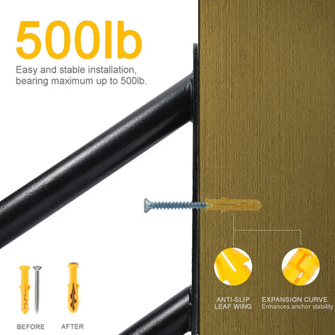 Sturdy 28 Inch Jamb Mounted Handrails 2 Pack U Shape Wall Mount For 1 To 3 Step Stairs Black Wrought Iron Porch Indoor Outdoor Heavy Duty Cast Iron Stairs Rail Vintage Style Look installation detail with 500lb weight capacity.