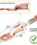 Heavy Duty 2 Gauge To Five Sixteenth Inch Copper Lug Ring Terminals Kit With Ten Connectors And Red Black Dual Wall Heat Shrink Tubing For Battery Cables Premium Annealed Electrolytic Copper Lugs, 2 AWG copper lug