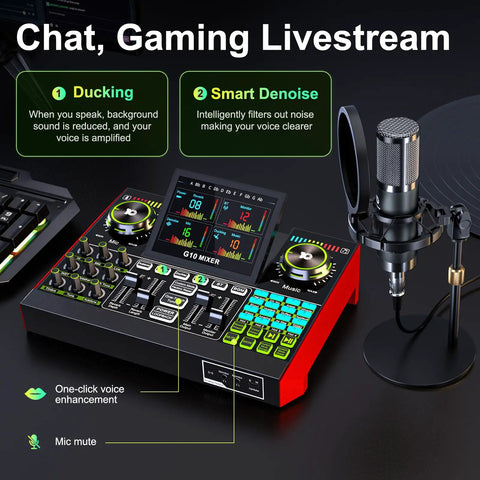 G10 All In One Podcast Studio Bundle With Plug And Play Integrated Mixer And P15 Microphone for live streaming setup view
